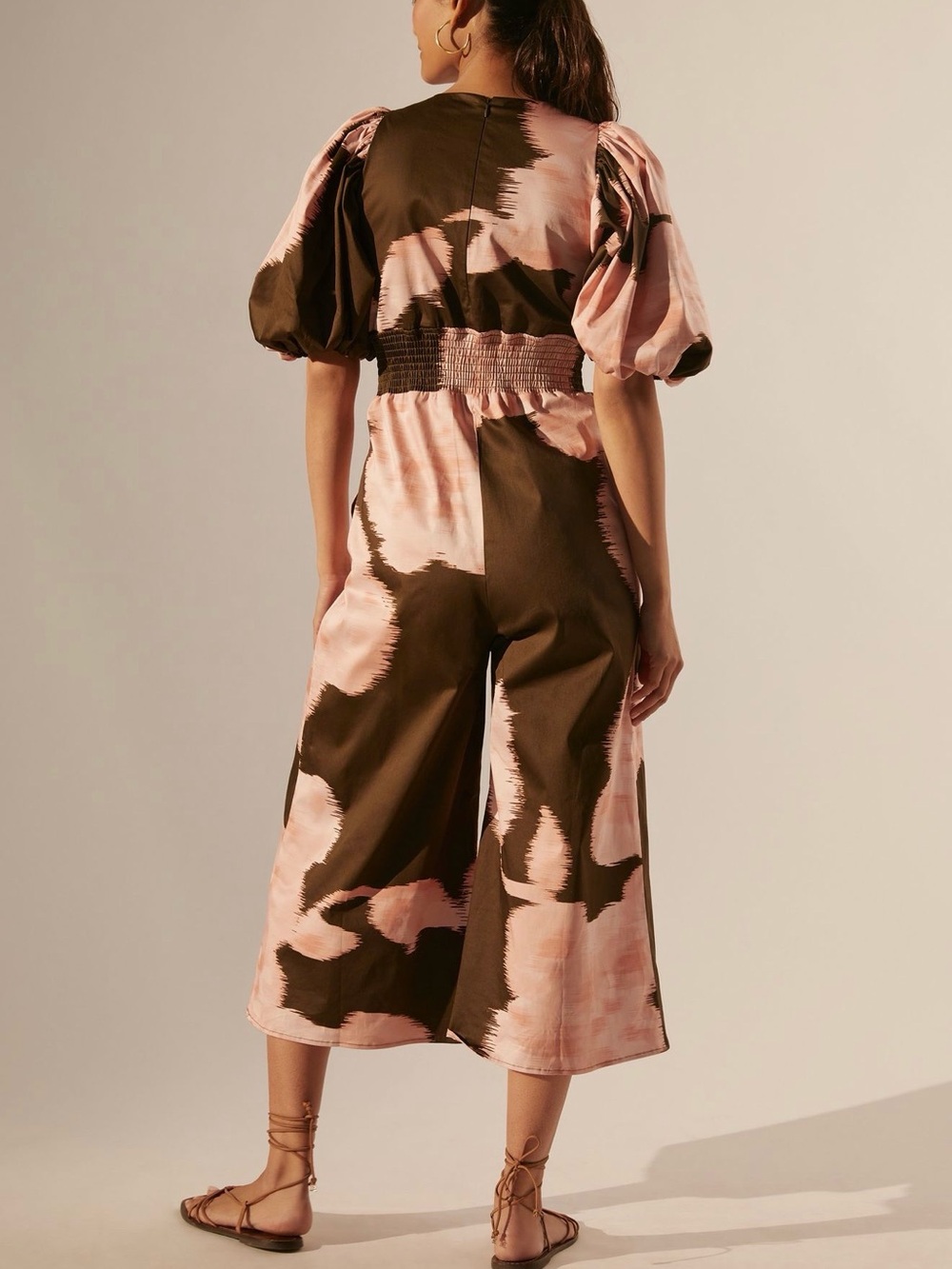 Hutch Pink & Green Deep V Puff-Sleeve Wide-Leg Jumpsuit - Picture 2 of 4